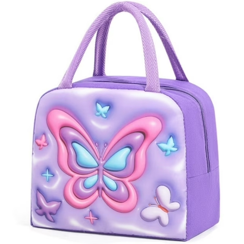 NWT Purple Butterfly Insulated Lunch Bag Cooler, Waterproof Small Thermal Tote